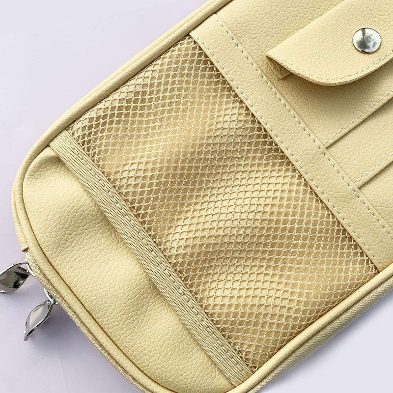 Da by Car Sun Visor Organizer  Multi-Pocket Visor Organizer Storage Pouch for Cars  SUVs & Trucks with Double Zippers  Elastic Bands & Glasses Clip- Organizes Essentials Keep Tidy (Beige Light Yellow) - Image 5